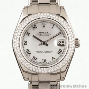 Fake Rolex Pearlmaster 81339 36mm Unisex Mother of Pearl Dial Diamond Bezel